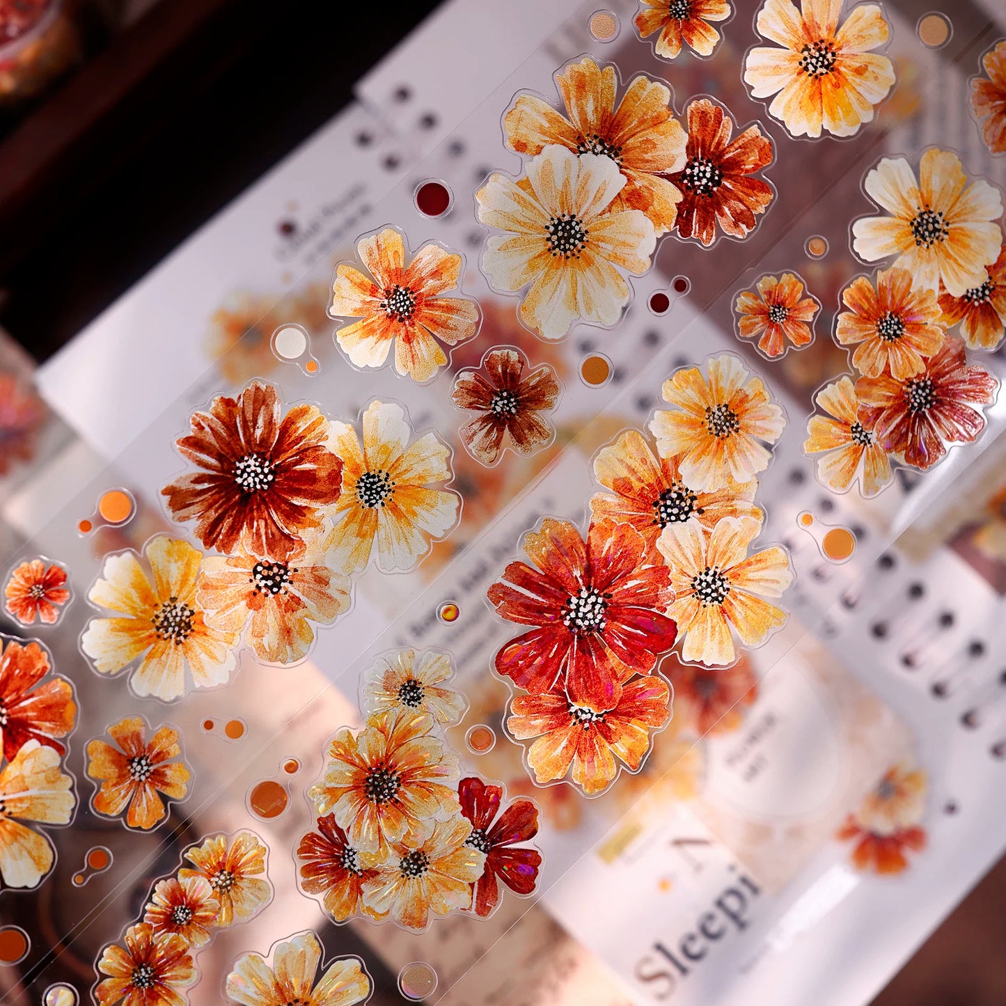 XiaoBaiJia【Autumn Brown Fragrant Flowers】Orginal Design Washi Pet Floral Tape Light Retro Landscaping Stickers