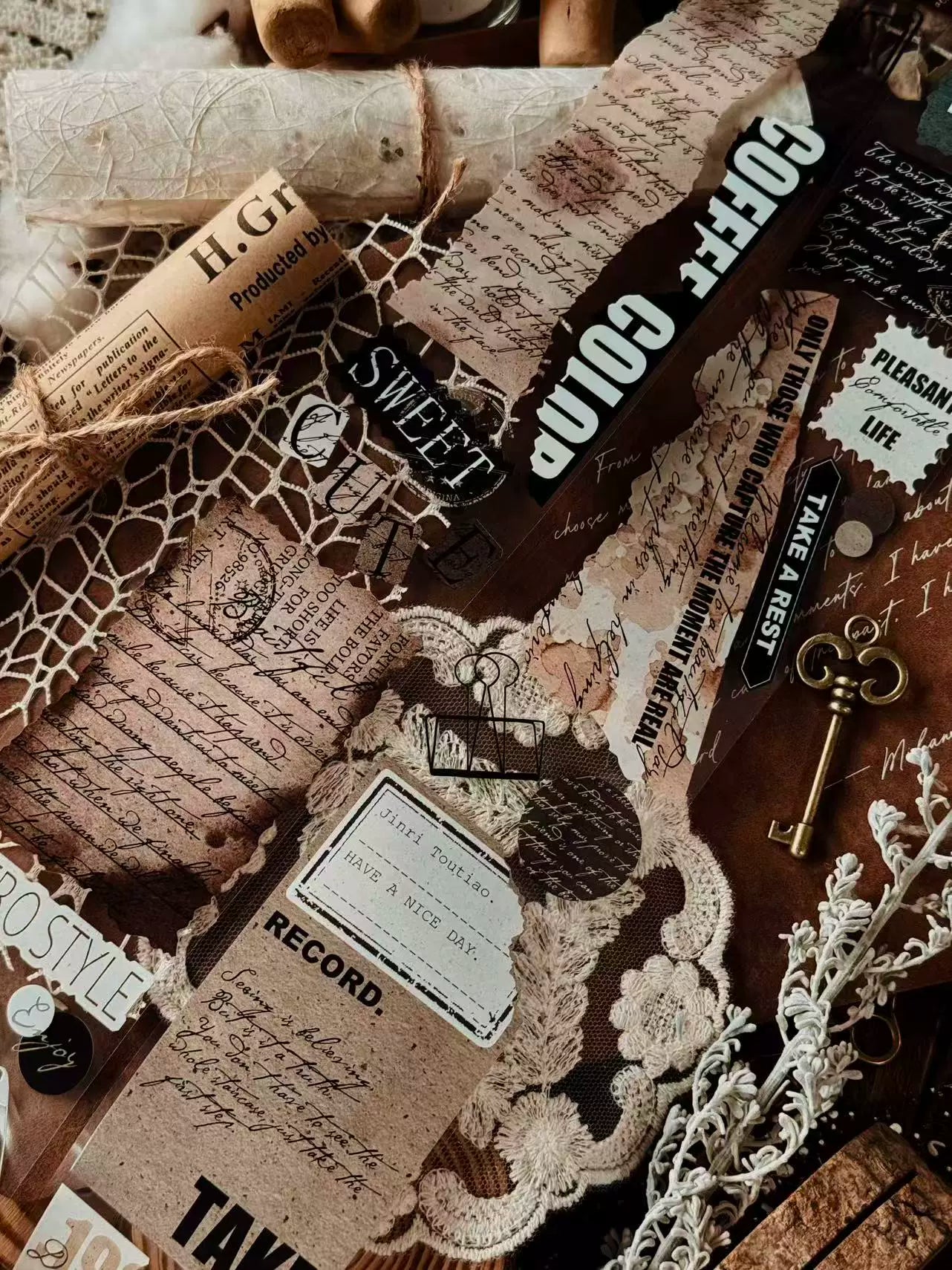 Linlanxi【Ancient Rhyme Paper Seal】Original Design Retro Broken Paper Bookkeeping Washi/Pet Tape