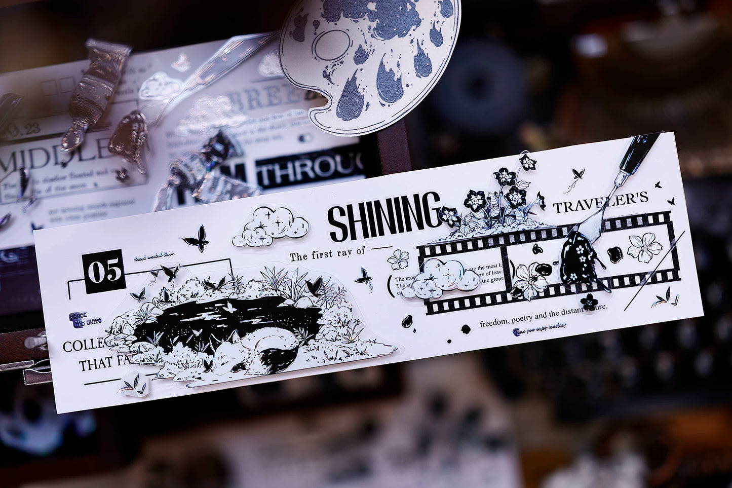 XiaoBaiJia Salt Series【Black and White Art World】Pre-cut Orginal Design Washi/Pet Tape Light Retro Stickers