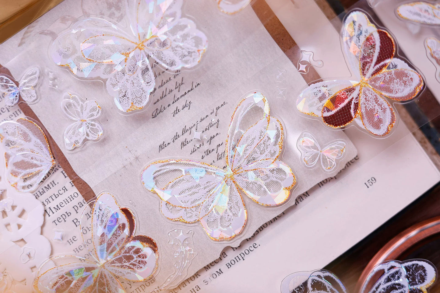 XiaoBaiJia Salt Series【Butterfly Feathers Chasing Light】Orginal Design Kiss-cut Washi/Pet Floral Tape Light Retro Landscaping Stickers