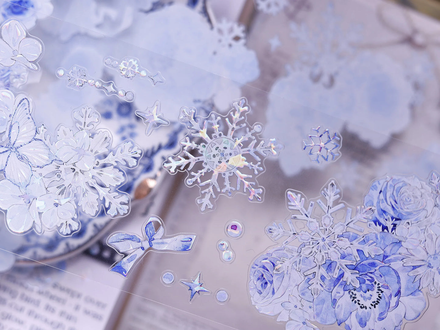 XiaoBaiJia Salt Series【Yingxue Blue】Orginal Design Kiss-cut Washi/Pet Tape Light Retro Fresh Snowflakes Stickers