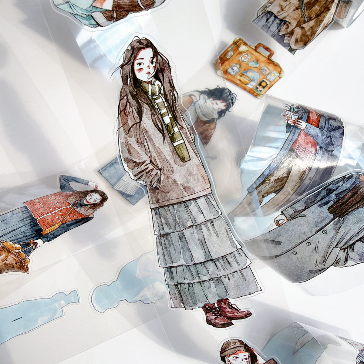 Kaixiaoxun Vol14【Late Autumn】 Pre-Cut Long Loop Washi/Matte PET Tape for Scrapbook Supplies,Junk Journal Supplies