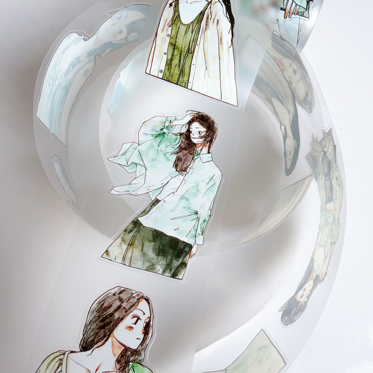 Kaixiaoxun Vol14【Minty Cool】 Pre-Cut Long Loop Washi/Matte PET Tape for Scrapbook Supplies,Junk Journal Supplies