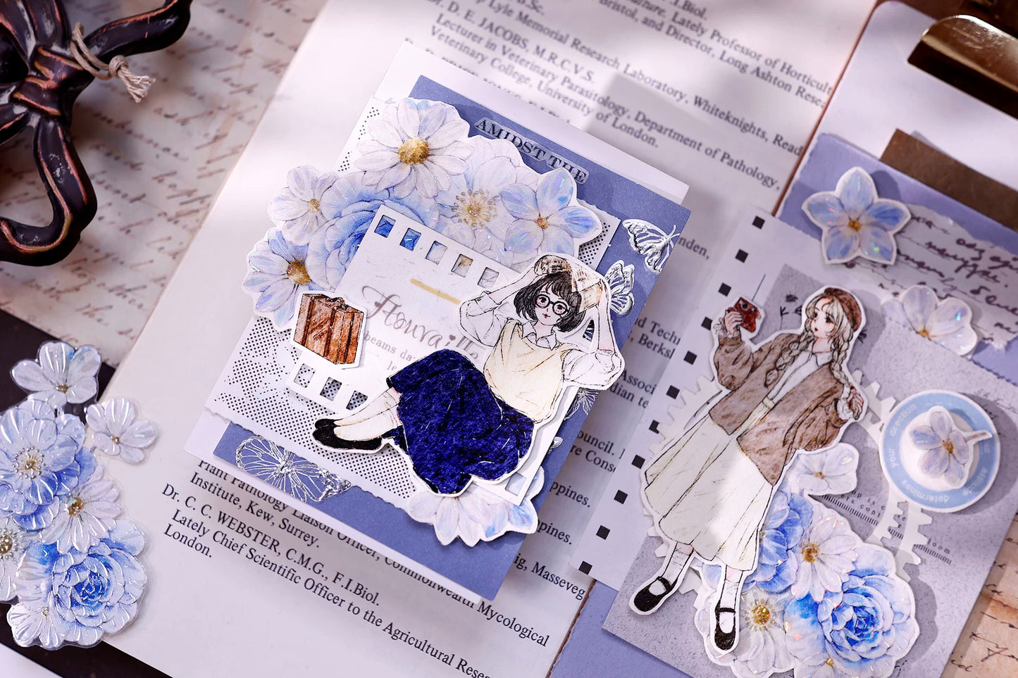 XiaoBaiJia Salt Series【Poetic Girl】Pre-cut Orginal Design Washi Pet Tape Light Retro Stickers