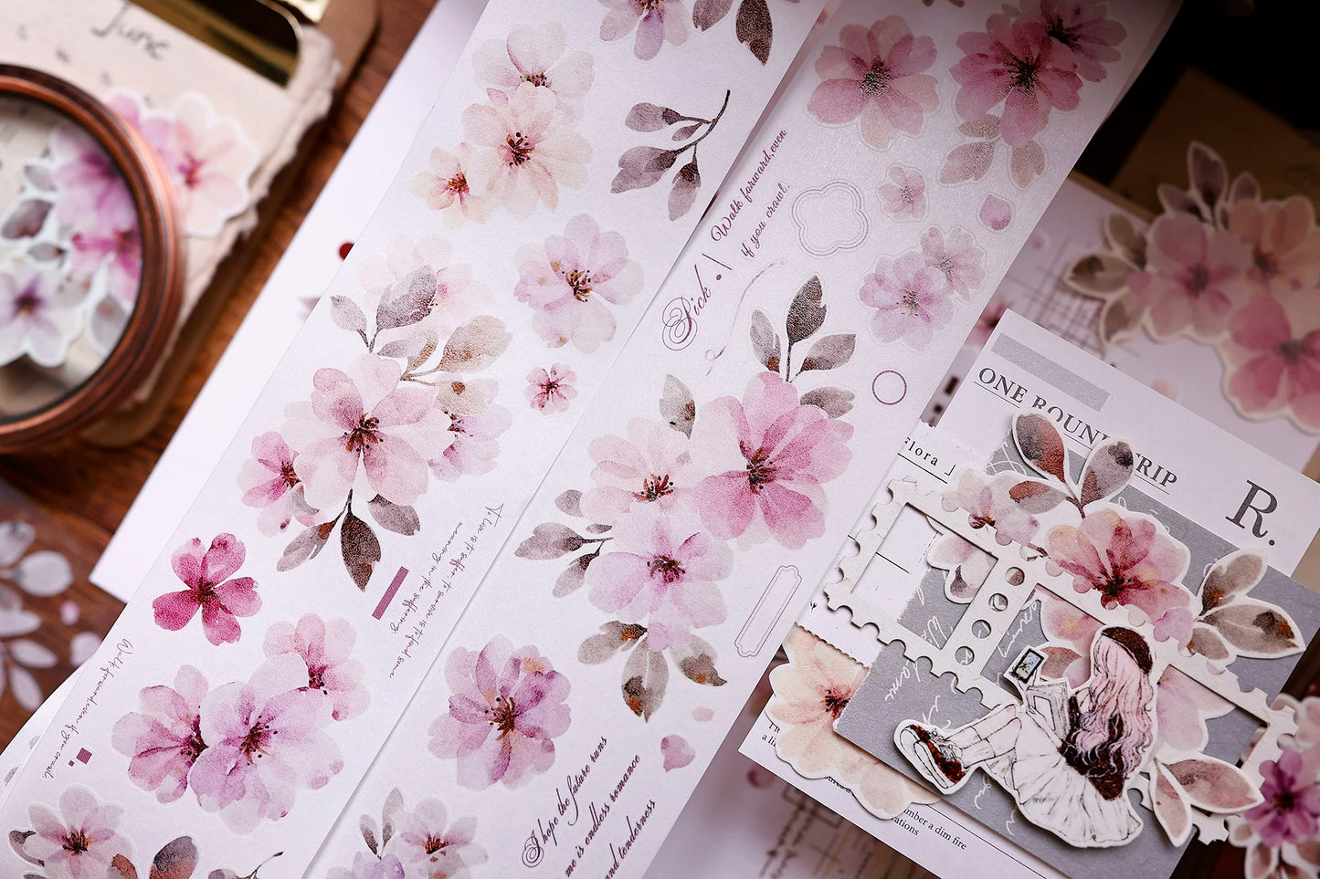 XiaoBaiJia Salt Series【Pink Mist Letter Paper】Pre-cut Orginal Design Washi/Pet Tape Light Retro Stickers