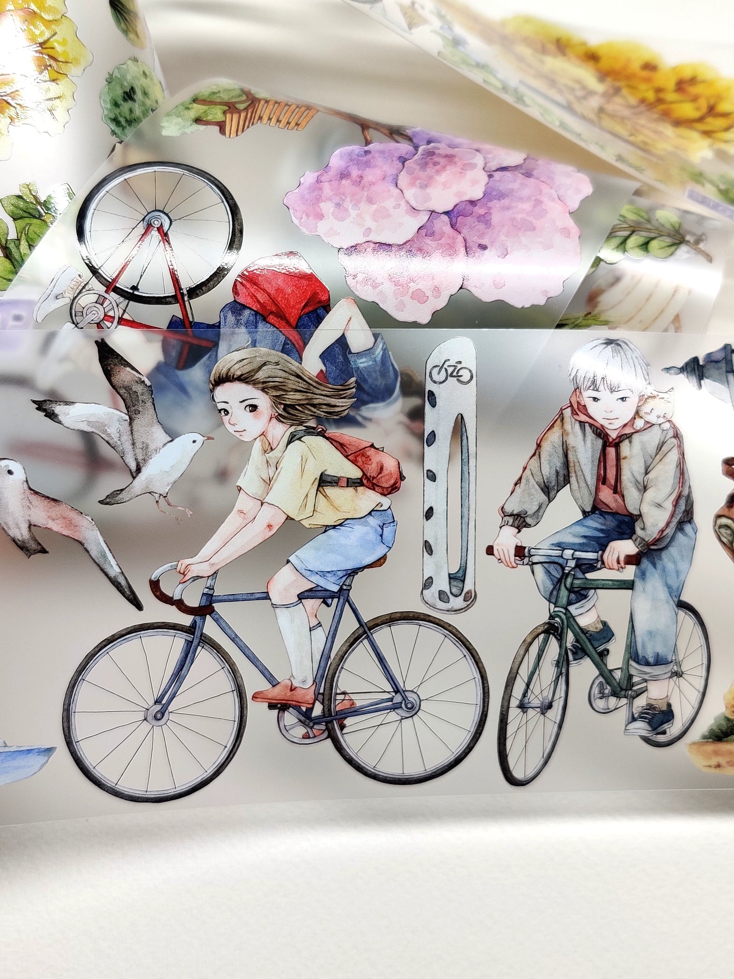 Xiangxiang Vol3 【Cycling Time】Light Retro Character Scenery Orginal Design Washi Pet Tape Landscaping Stickers