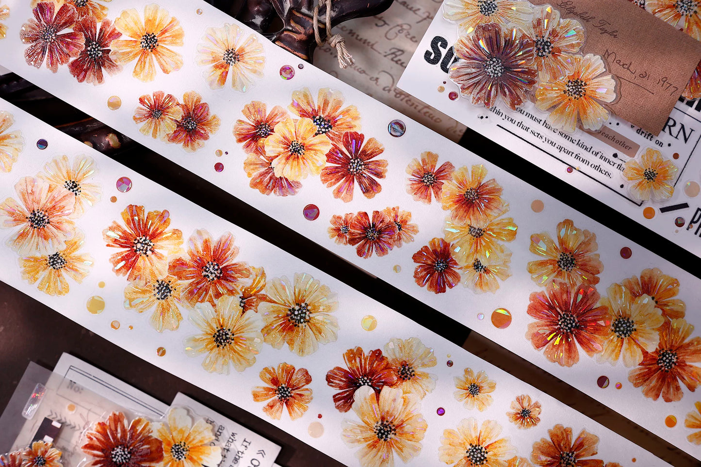 XiaoBaiJia【Autumn Brown Fragrant Flowers】Orginal Design Washi Pet Floral Tape Light Retro Landscaping Stickers