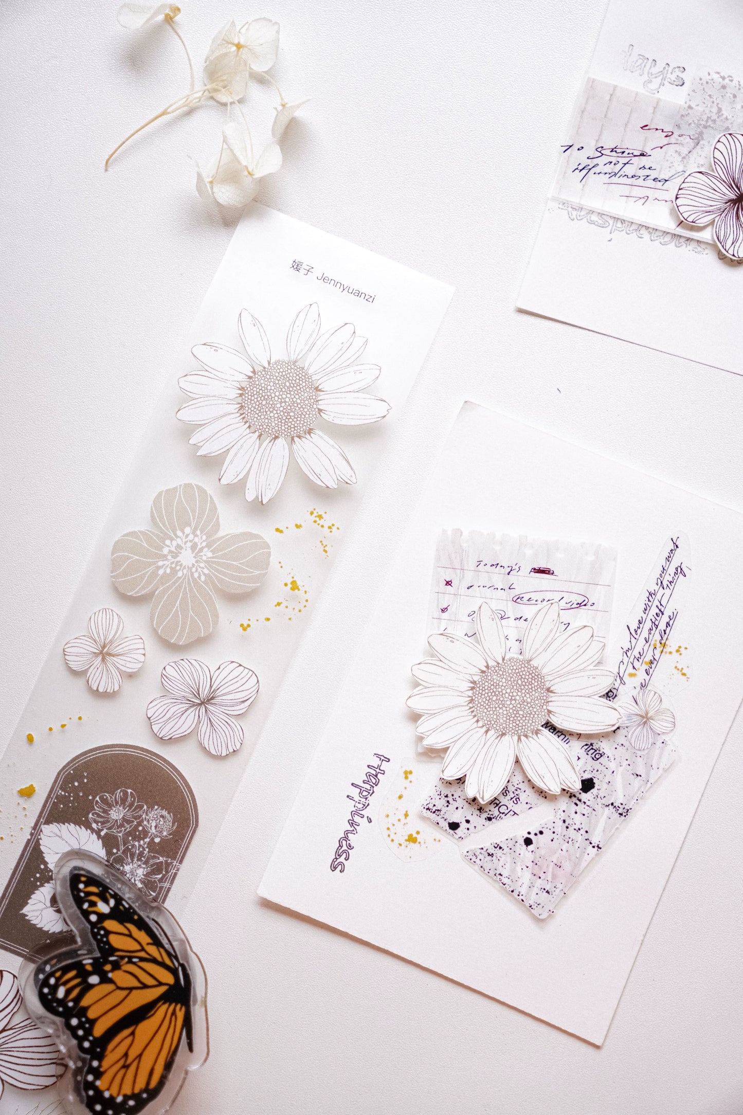 YuanZi Vol7【QiuMo】Orginal Design Washi/Pet Tape Light Retro Flowers Stickers,for Scrapbook Supplies,Scrapbook Tape Stickers,Junk Journal Supplies