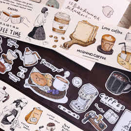 XiaoBaiJia Salt Series【Coffee Brain】Orginal Design Washi/Pet Floral Tape Light Retro Landscaping Stickers