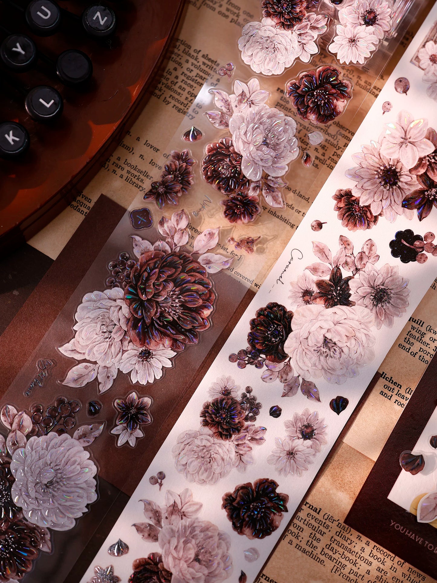 XiaoBaiJia【Brown Shadow Old Paper】Pre-cut Floral Orginal Design Washi Pet Tape Light Retro Stickers