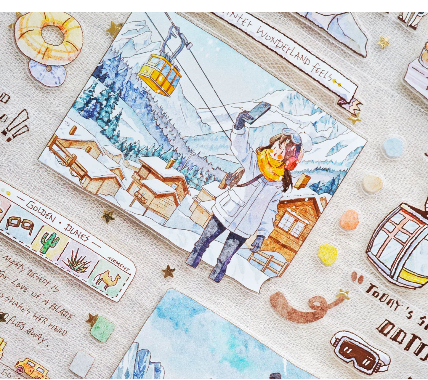 XingXing Vol8【Brave the Wind and Waves】 Pre-cut Light Retro,Outdoor Sports Mountain,Sea,Forest,Desert Scene Washi/PET Tape