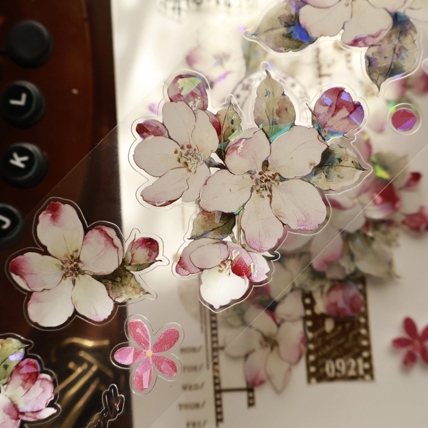 YiEr Vol15【Crabapple Blossom】Orginal Design Pre-cut Washi/Pet Floral Tape Light Retro Landscaping Stickers