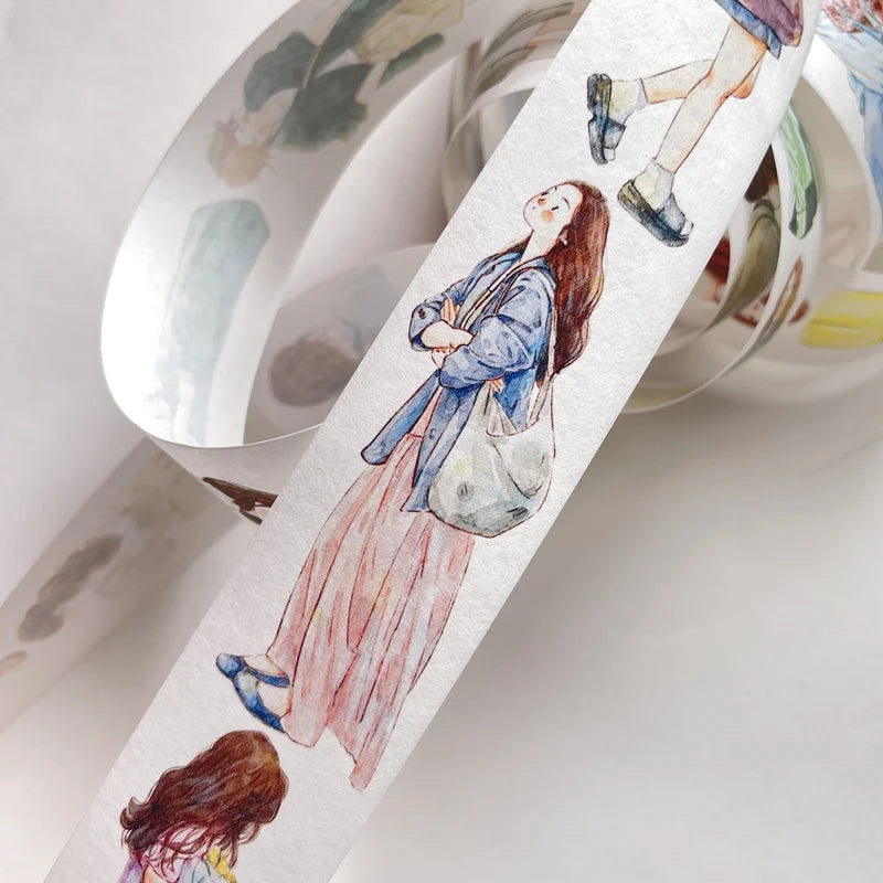 DingDing 【Vol6 4-rolls collection】Vintage Fashion Girls Washi PET Tape for Scrapbooking Original Figure Cinta Adhesive Decorative Masking Tapes