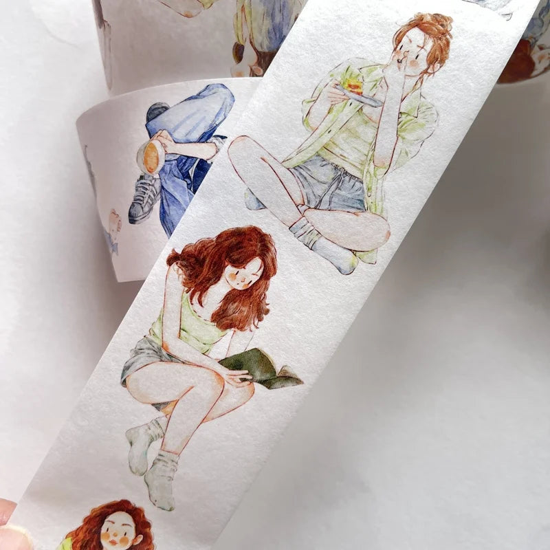 DingDing 【Vol6 4-rolls collection】Vintage Fashion Girls Washi PET Tape for Scrapbooking Original Figure Cinta Adhesive Decorative Masking Tapes