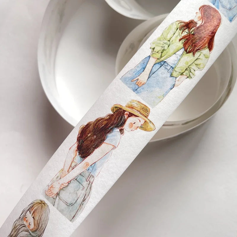 DingDing 【Vol6 4-rolls collection】Vintage Fashion Girls Washi PET Tape for Scrapbooking Original Figure Cinta Adhesive Decorative Masking Tapes