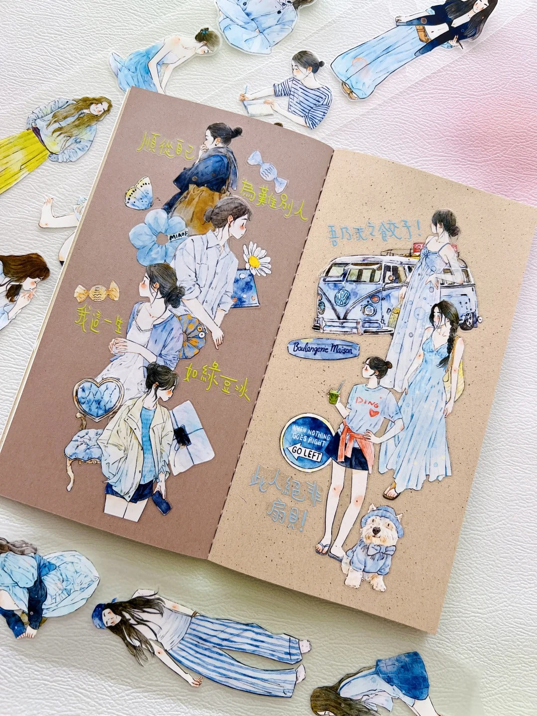 DingDing Washi Tape Set-2 Rolls(59+A57) Washi/PET Tape Stickers,Original Designs,Fashion Characters Figures for Scrapbooks Supplies,Journaling,Junk Journal,Bullet Journals,Planners