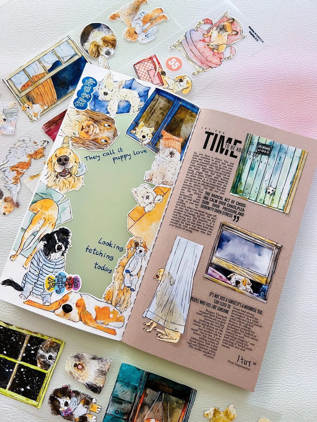 DingDing Washi Tape Set-1 Rolls(55#Here's a Dog) Washi PET Tape Stickers,Original Designs,Fashion Characters Figures for Scrapbooks Supplies,Journaling,Junk Journal,Bullet Journals,Planners