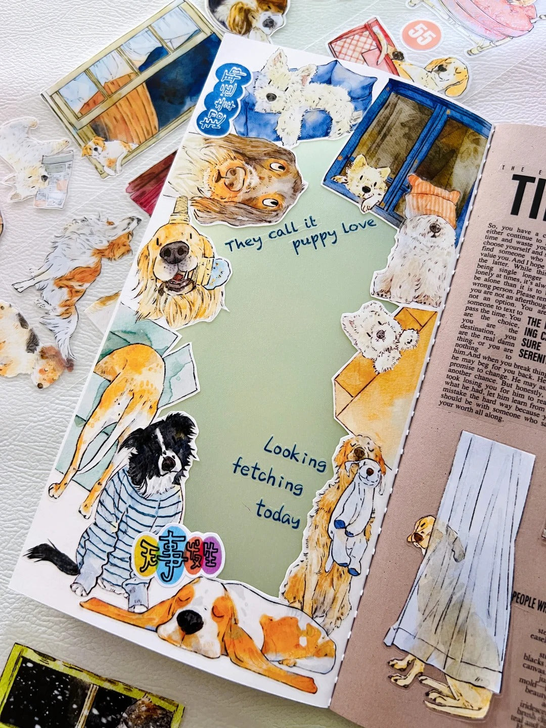 DingDing Washi Tape Set-1 Rolls(55#Here's a Dog) Washi PET Tape Stickers,Original Designs,Fashion Characters Figures for Scrapbooks Supplies,Journaling,Junk Journal,Bullet Journals,Planners
