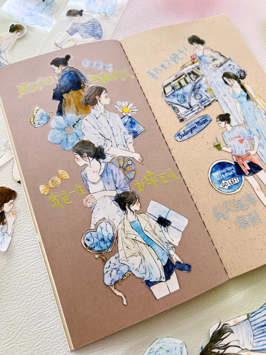 DingDing Washi Tape Set-2 Rolls(59+A57) Washi/PET Tape Stickers,Original Designs,Fashion Characters Figures for Scrapbooks Supplies,Journaling,Junk Journal,Bullet Journals,Planners