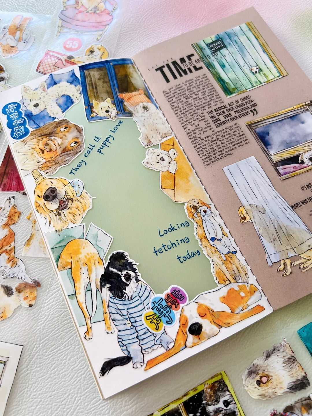 DingDing Washi Tape Set-1 Rolls(55#Here's a Dog) Washi PET Tape Stickers,Original Designs,Fashion Characters Figures for Scrapbooks Supplies,Journaling,Junk Journal,Bullet Journals,Planners