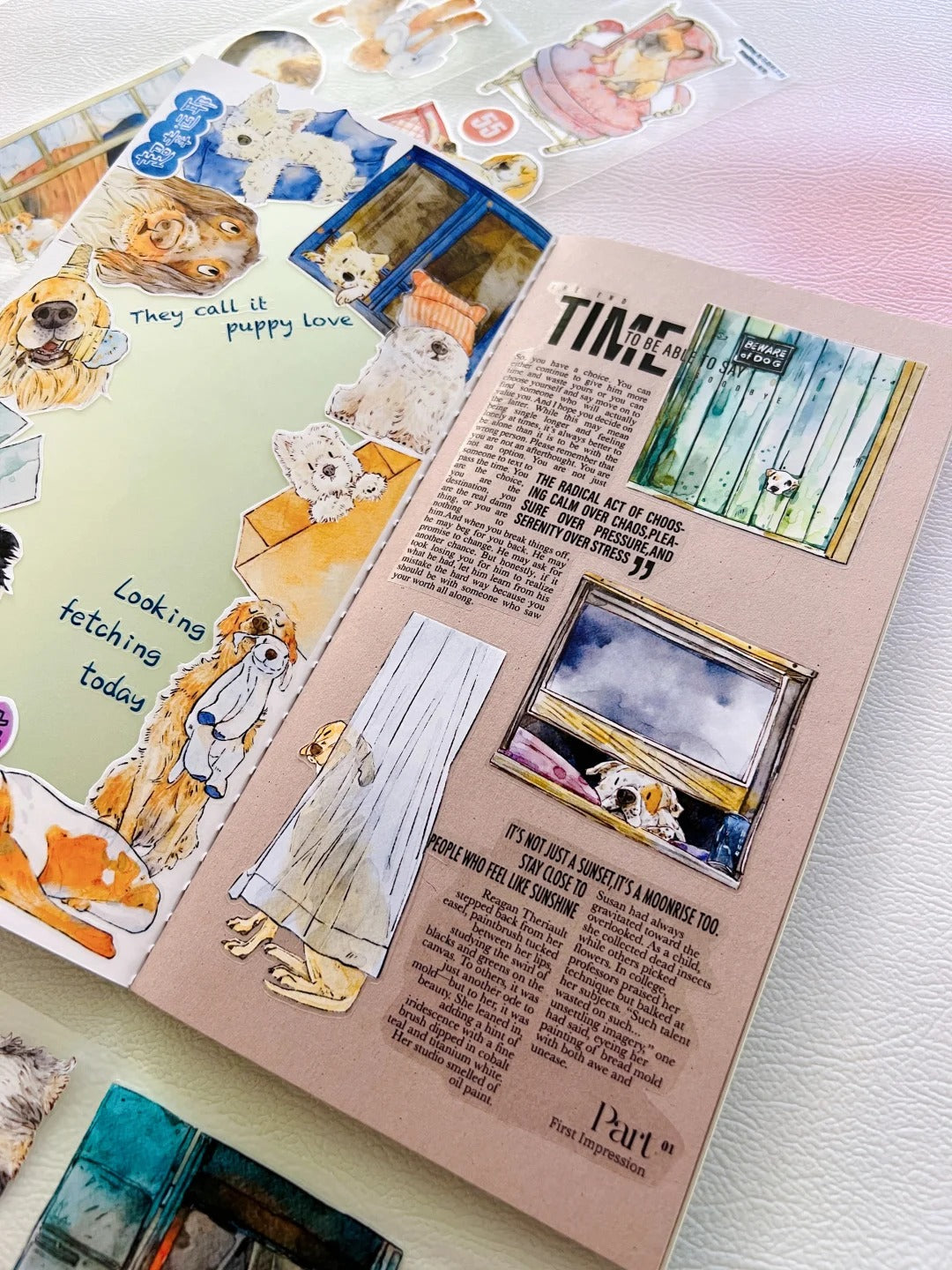 DingDing Washi Tape Set-1 Rolls(55#Here's a Dog) Washi PET Tape Stickers,Original Designs,Fashion Characters Figures for Scrapbooks Supplies,Journaling,Junk Journal,Bullet Journals,Planners