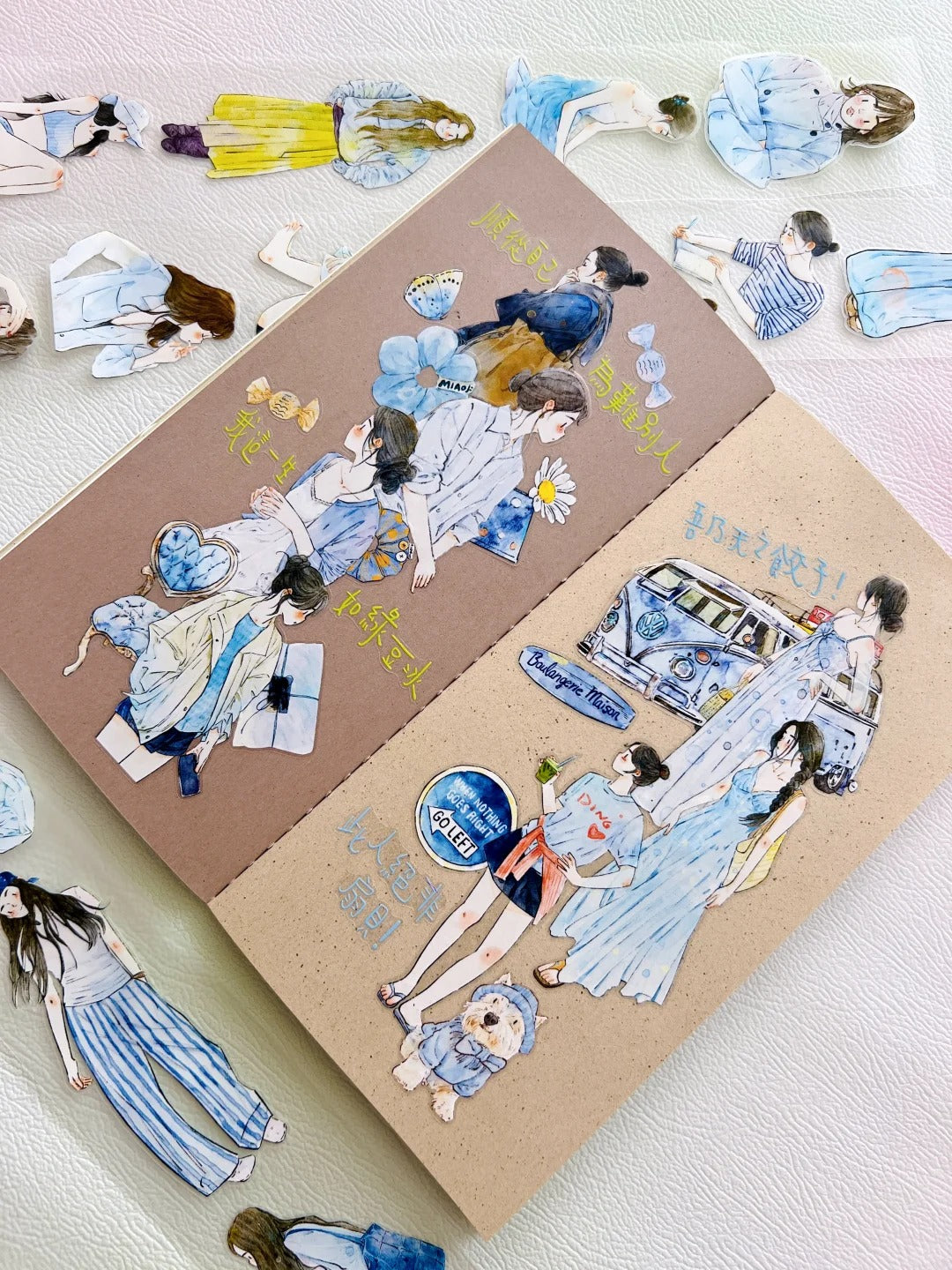 DingDing Washi Tape Set-2 Rolls(59+A57) Washi/PET Tape Stickers,Original Designs,Fashion Characters Figures for Scrapbooks Supplies,Journaling,Junk Journal,Bullet Journals,Planners