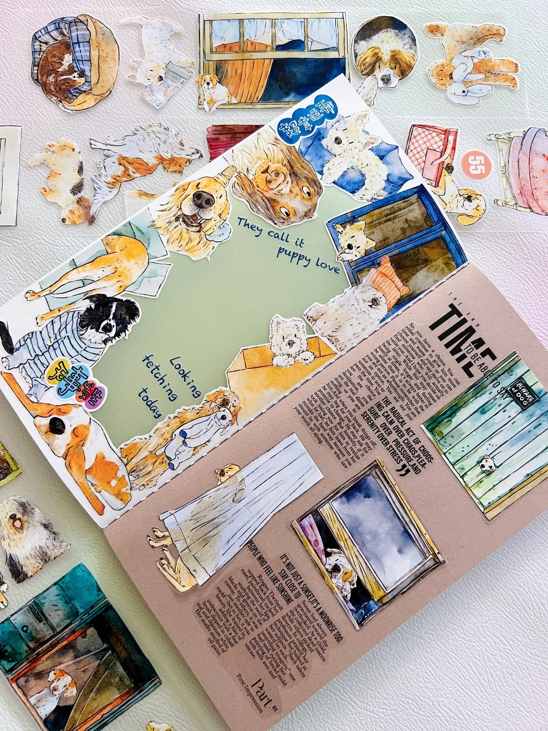 DingDing Washi Tape Set-1 Rolls(55#Here's a Dog) Washi PET Tape Stickers,Original Designs,Fashion Characters Figures for Scrapbooks Supplies,Journaling,Junk Journal,Bullet Journals,Planners