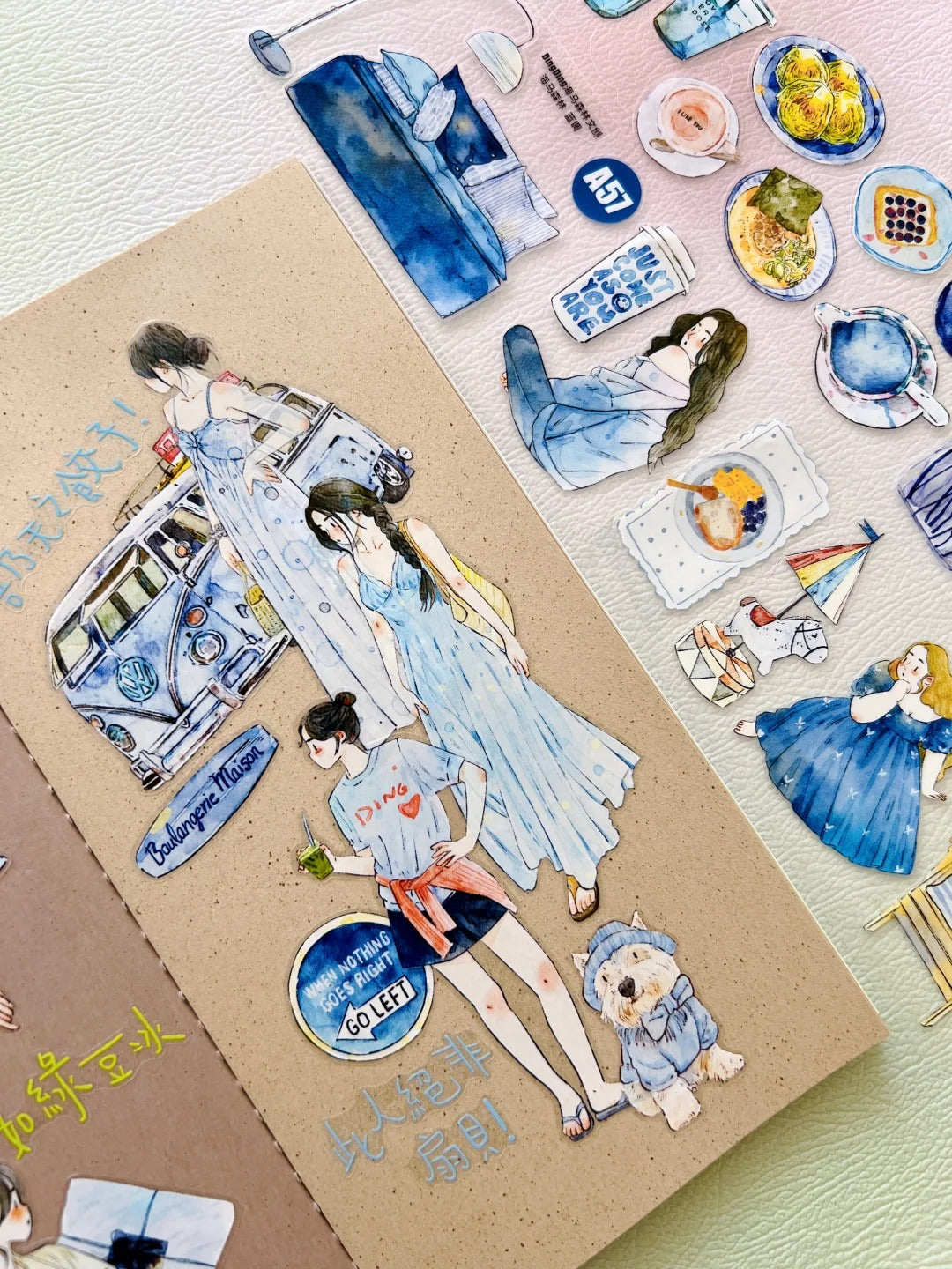 DingDing Washi Tape Set-2 Rolls(59+A57) Washi/PET Tape Stickers,Original Designs,Fashion Characters Figures for Scrapbooks Supplies,Journaling,Junk Journal,Bullet Journals,Planners