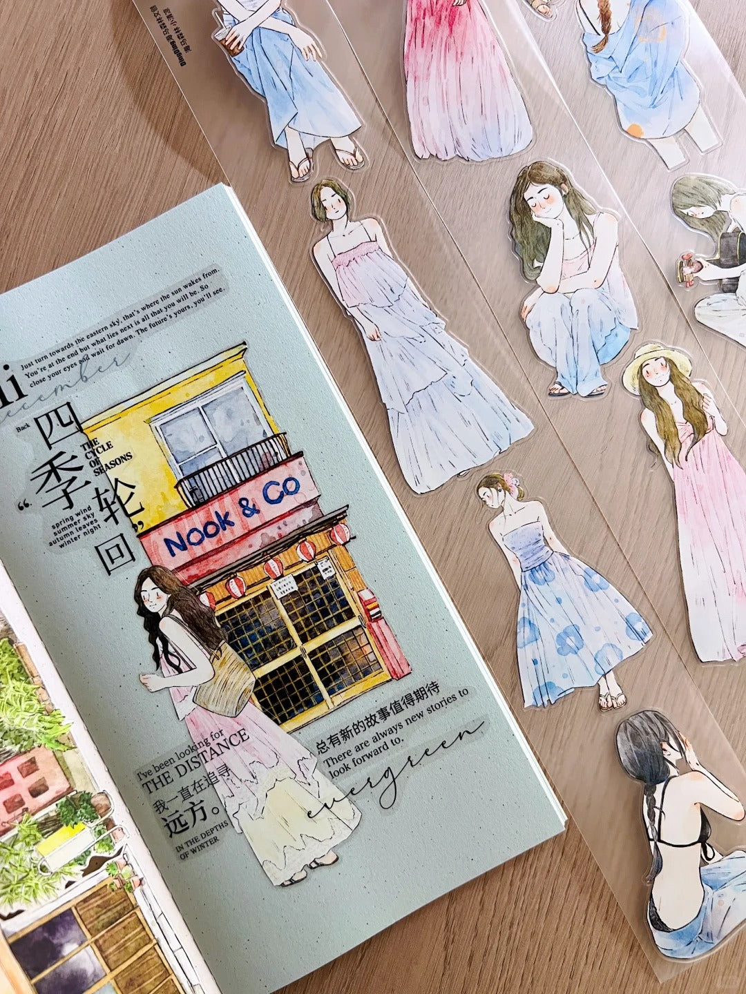 DingDing Seahorse Washi Tape Set-2 Rolls(A60+A61) Washi/PET Tape Stickers,Original Designs,Fashion Characters Figures for Scrapbooks Supplies,Journaling,Junk Journal,Bullet Journals,Planners