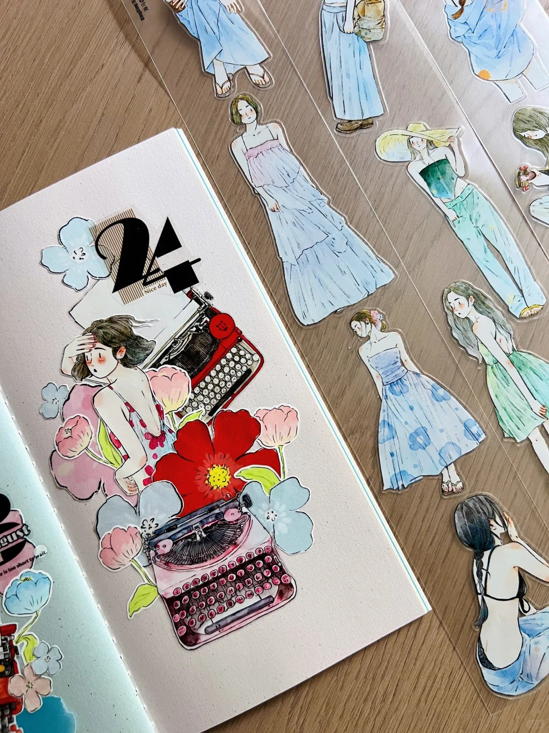 DingDing Seahorse Washi Tape Set-2 Rolls(A61+A64) Washi/PET Tape Stickers,Original Designs,Fashion Characters Figures for Scrapbooks Supplies,Journaling,Junk Journal,Bullet Journals,Planners