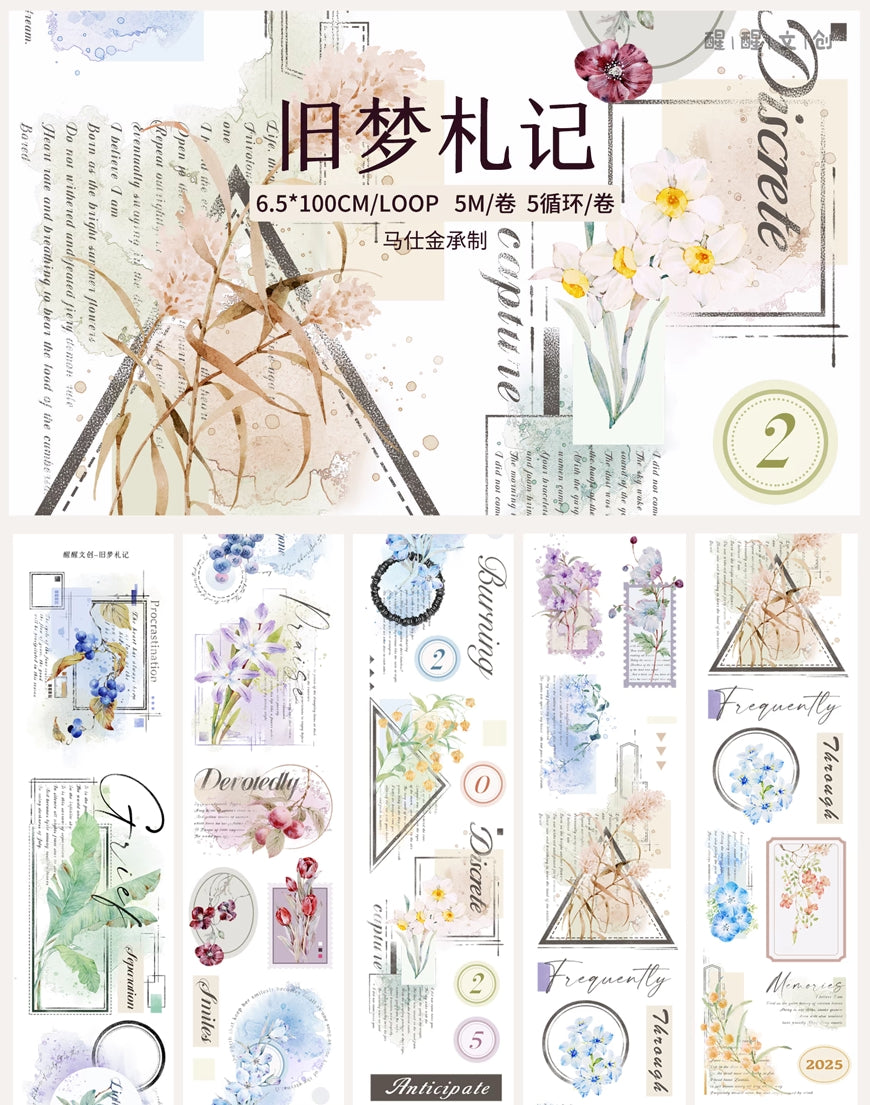XingXing Vol6【Notes on Old Dreams】 Pre-cut Light Retro Base Background Washi/PET Tape