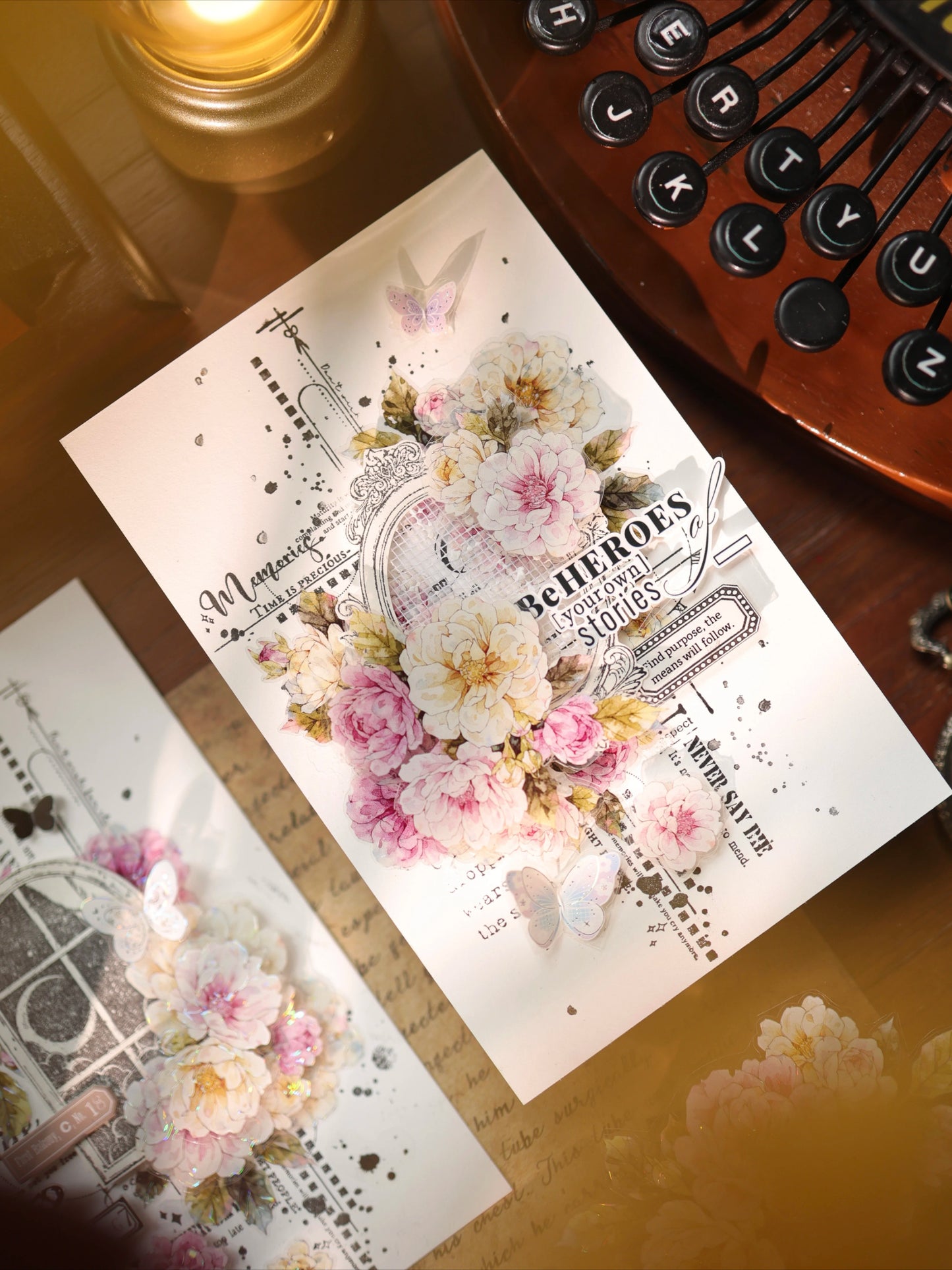 YiEr Vol17【Peach Mist and White Fluff】Kiss-cut Floral Washi Tape and PET Stickers