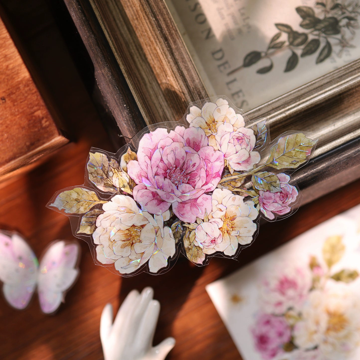 YiEr Vol17【Peach Mist and White Fluff】Kiss-cut Floral Washi Tape and PET Stickers