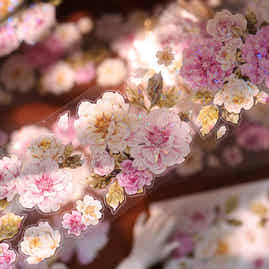 YiEr Vol17【Peach Mist and White Fluff】Kiss-cut Floral Washi Tape and PET Stickers
