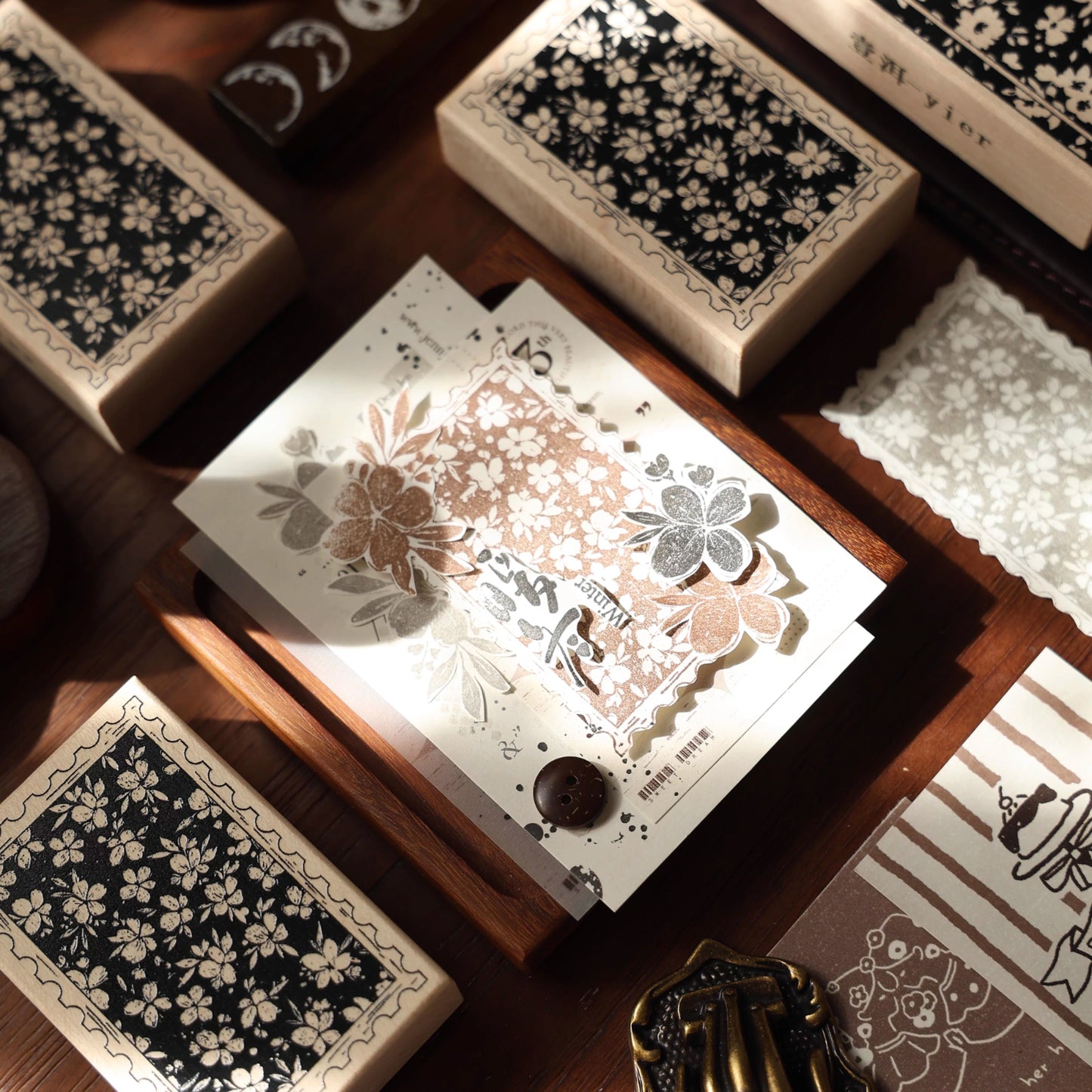 YiEr Vol16【Floral Notes Stamp】Imported Maple Red Rubber and Maple Wood Stamp