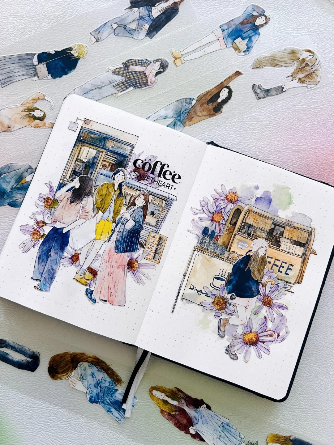 DingDing Washi Tape Set-2 Rolls(39+A50) Washi/PET Tape Stickers,Original Designs,Fashion Characters Figures for Scrapbooks Supplies,Journaling,Junk Journal,Bullet Journals,Planners