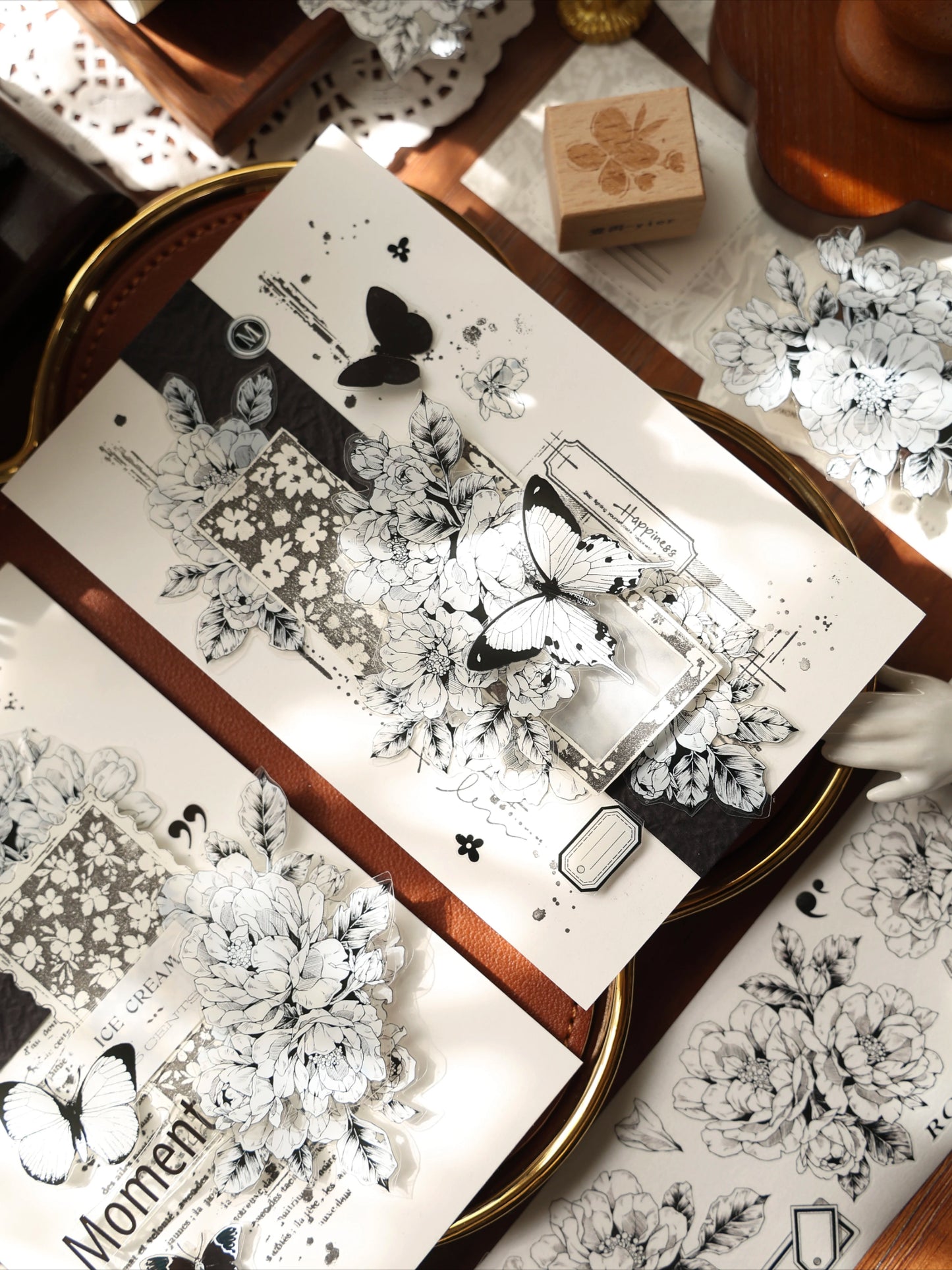 YiEr Vol16【Floral Notes Stamp】Imported Maple Red Rubber and Maple Wood Stamp