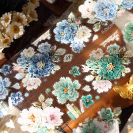 YiEr Vol16【Dreaming Blue-Green】Floral Washi Tape and PET Stickers