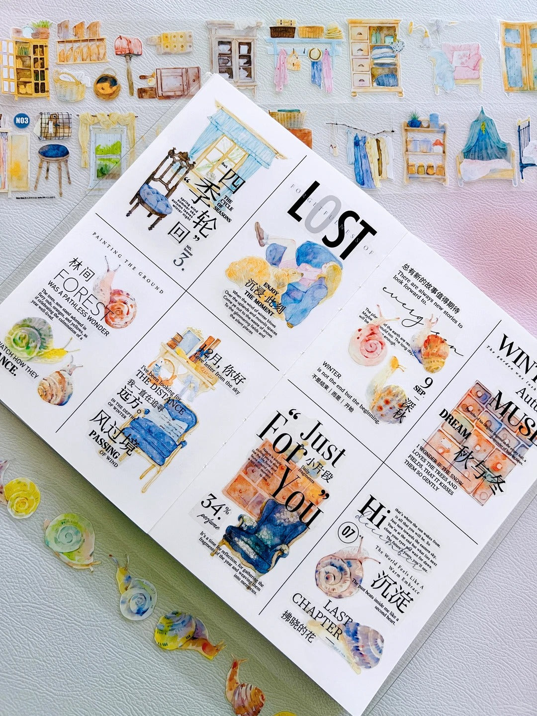 DingDing NuNu Washi Tape Set-2 Rolls(N03+N04) Washi/PET Tape Stickers,Original Designs for Scrapbooks Supplies,Junk Journal,Bullet Journals,Planners