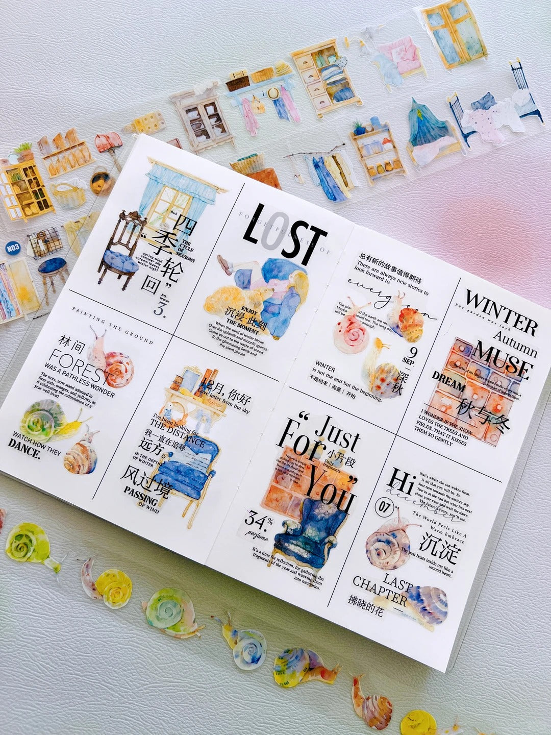 DingDing NuNu Washi Tape Set-2 Rolls(N03+N04) Washi/PET Tape Stickers,Original Designs for Scrapbooks Supplies,Junk Journal,Bullet Journals,Planners