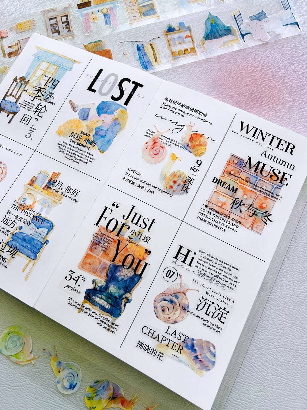 DingDing NuNu Washi Tape Set-2 Rolls(N03+N04) Washi/PET Tape Stickers,Original Designs for Scrapbooks Supplies,Junk Journal,Bullet Journals,Planners