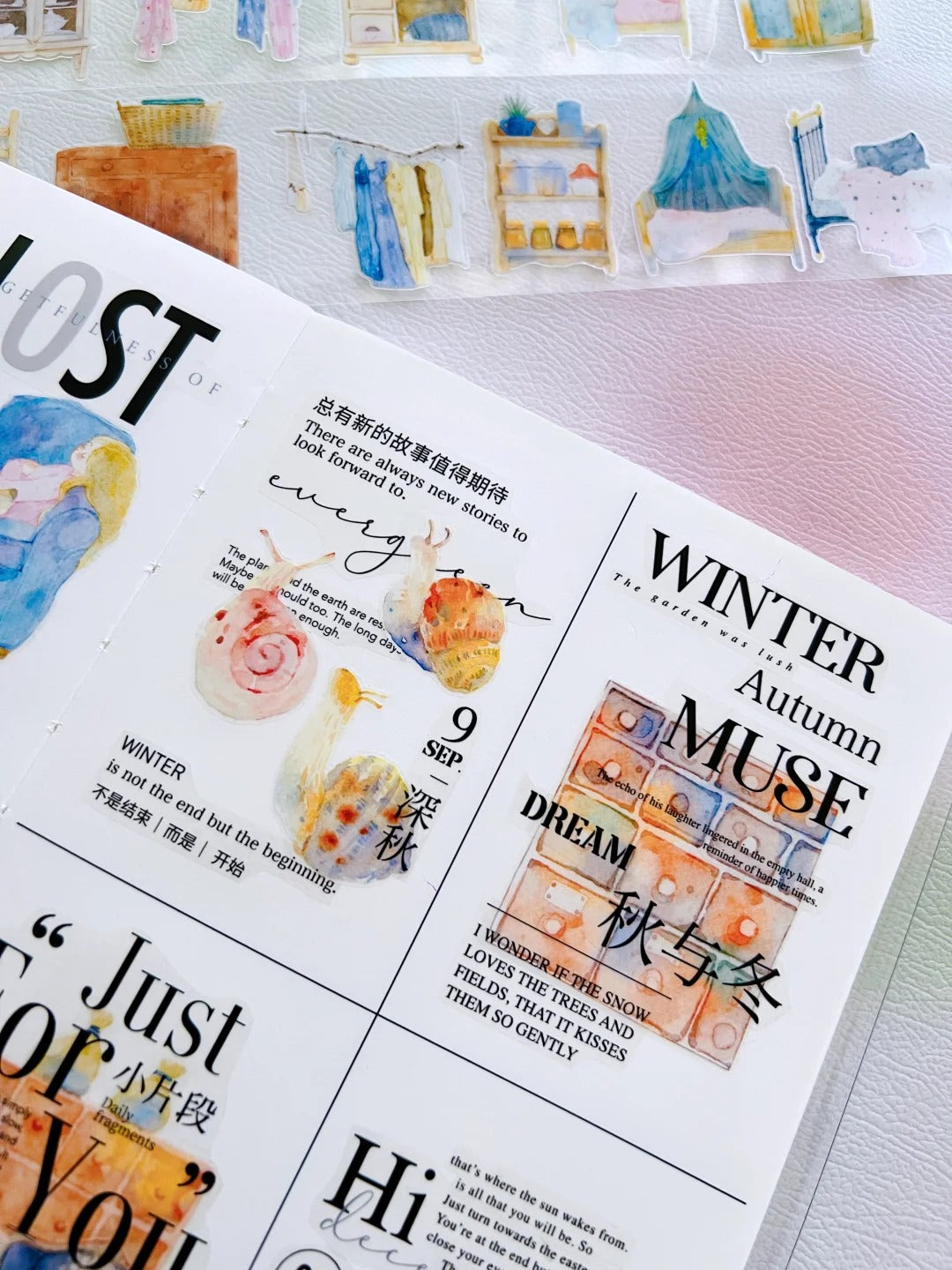 DingDing NuNu Washi Tape Set-2 Rolls(N03+N04) Washi/PET Tape Stickers,Original Designs for Scrapbooks Supplies,Junk Journal,Bullet Journals,Planners