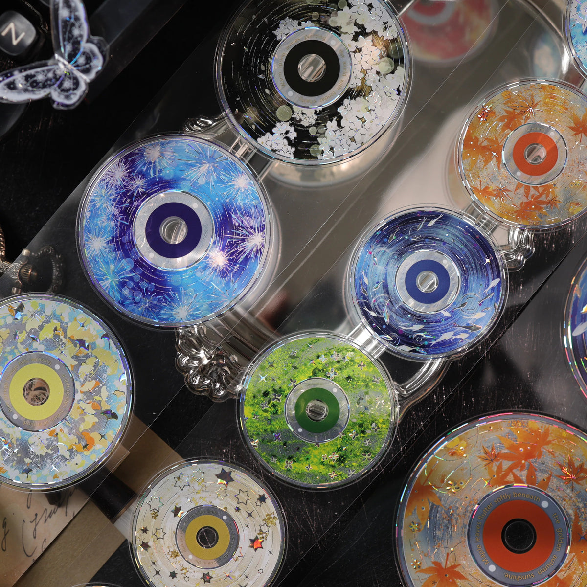 YiEr Vol18【 Spinning Sound Creates Dreams】Pre-cut Orginal Design CD Disc Tape,Light Retro Record Washi Pet Tape