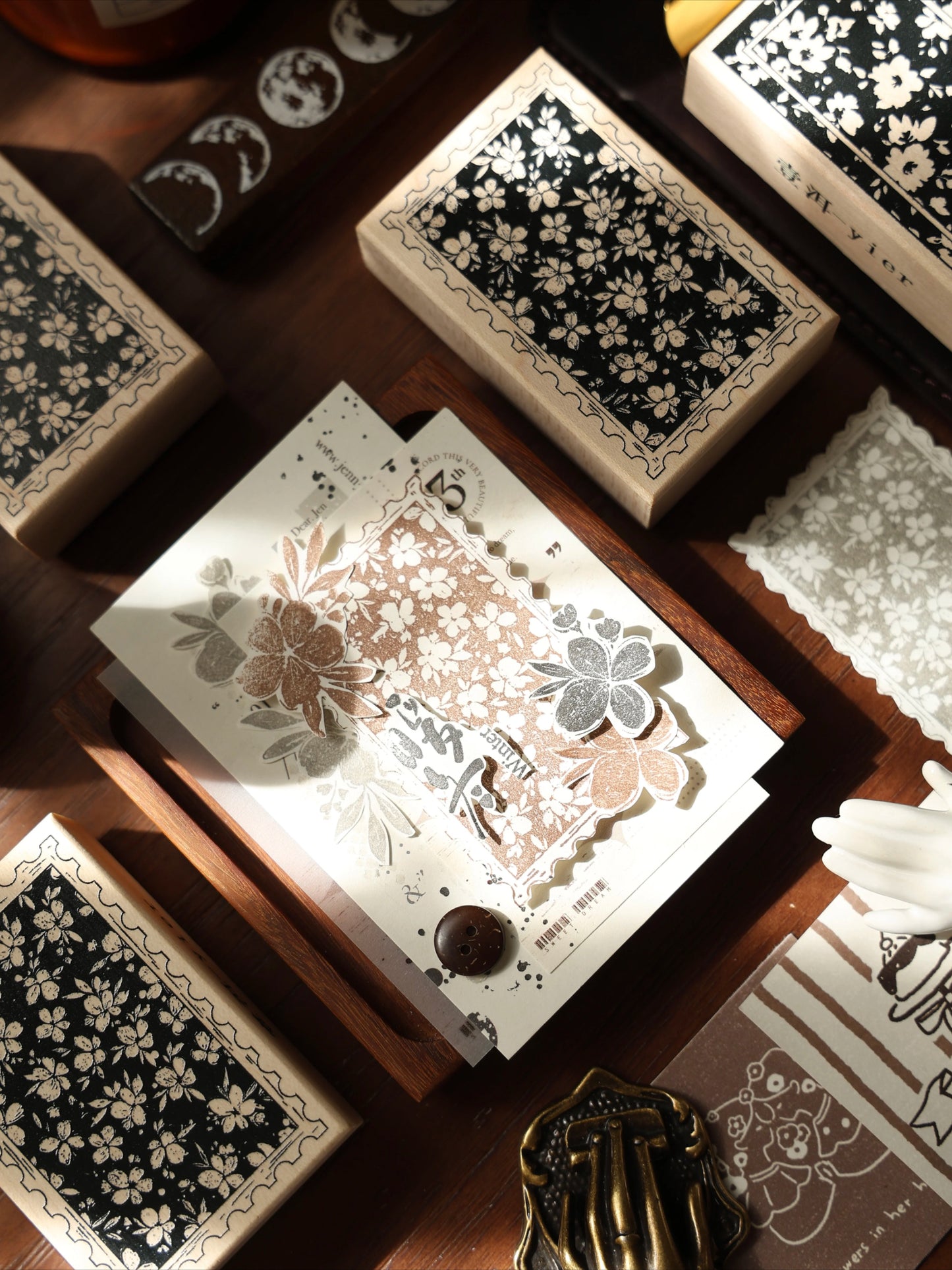 YiEr Vol16【Floral Notes Stamp】Imported Maple Red Rubber and Maple Wood Stamp