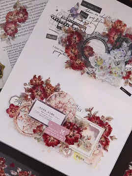 XiaoBaiJia【Hollyhock】Light Retro Red Orange Large and Small Flowers Orginal Design Washi Pet Tape Landscaping Stickers